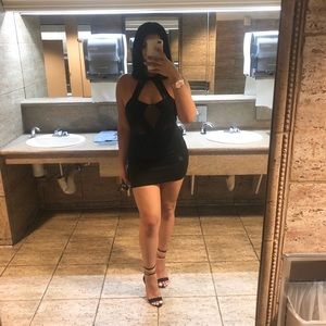 Black mini mesh choker dress